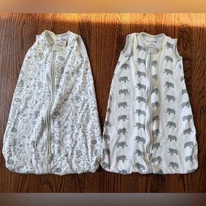 2 Gray and White Animal Print Baby Sleep Sacks - Size 0-6 months